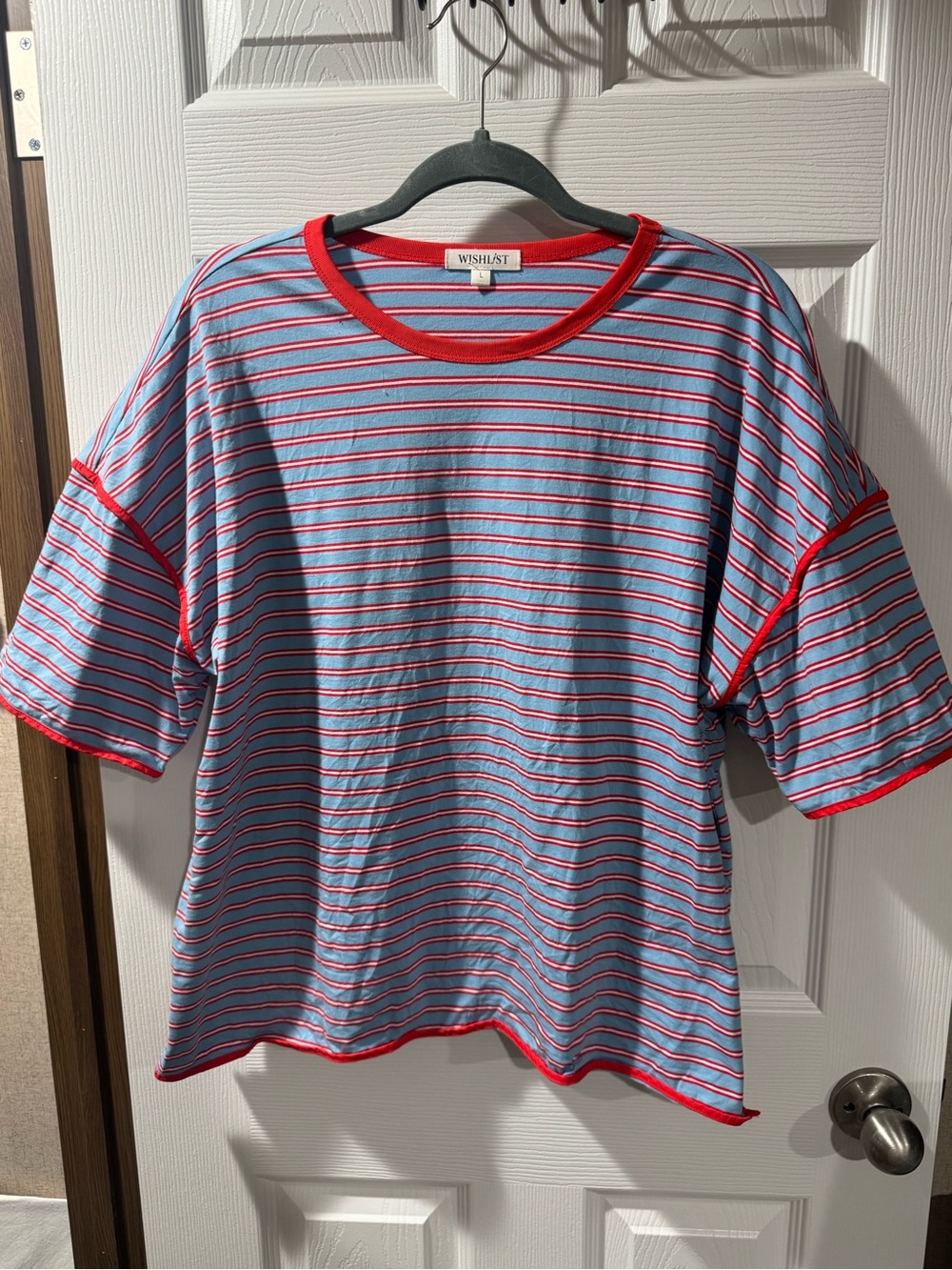 Wishlist Blue Striped Tee with Red Trim